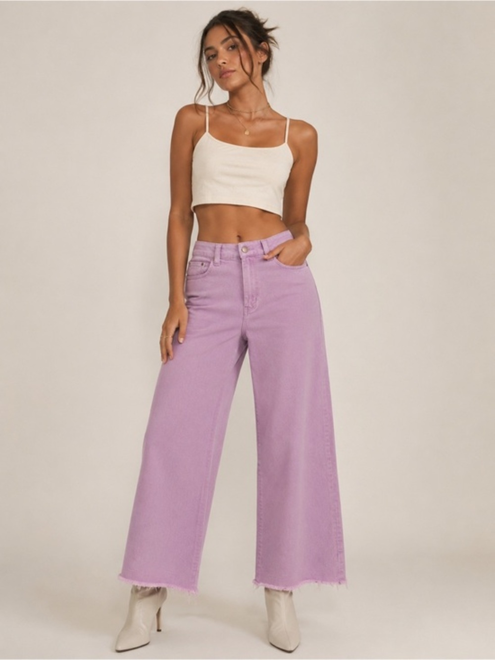 AnnieWear Lilac Purple Wide Leg Cropped Jeans Raw Hem High Rise Barbiecore M